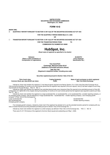 Miniature HubSpot 10-Q Rapport trimestriel  