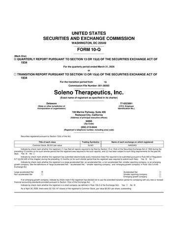 Miniature Soleno Therapeutics 10-Q Rapport trimestriel 2026 