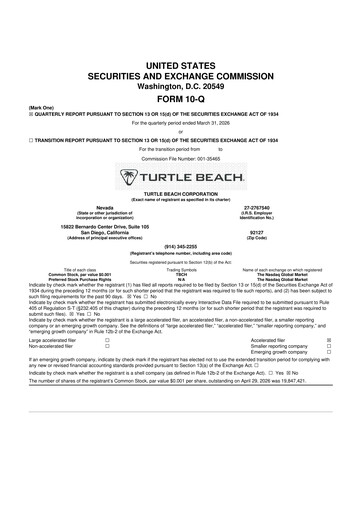 Vorschaubild Turtle Beach Corp
 10-Q Quartalsbericht 2026 