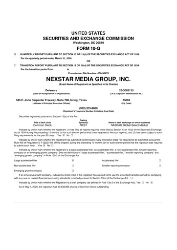 Miniature Nexstar Media Group
 10-Q Rapport trimestriel  
