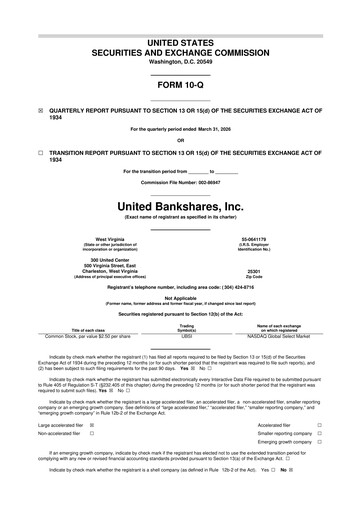 Thumbnail United Bankshares 10-Q Quarterly Report FY2026 