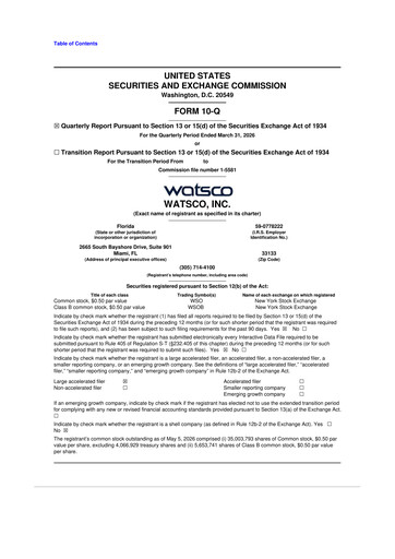 Miniature Watsco
 10-Q Rapport trimestriel  