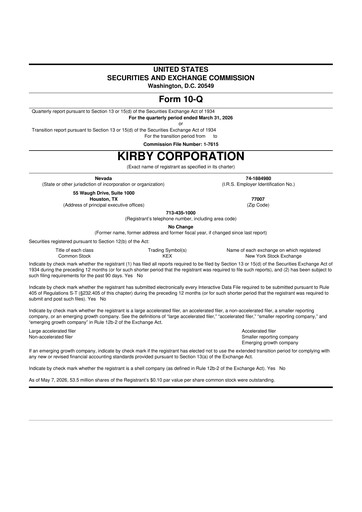 Thumbnail Kirby Corporation
 10-Q Quarterly Report FY 