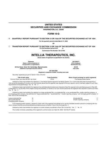 Thumbnail Intellia Therapeutics 10-Q Quarterly Report FY 