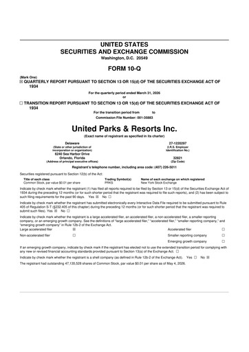 Thumbnail United Parks & Resorts 10-Q Quarterly Report FY 