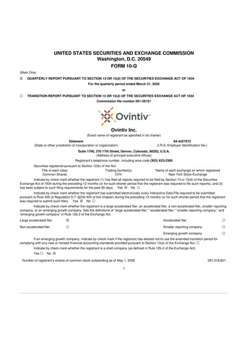 Thumbnail Ovintiv 10-Q Quarterly Report FY 