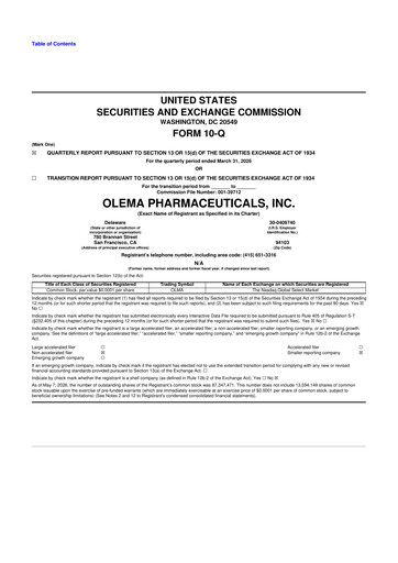 Thumbnail Olema Pharmaceuticals 10-Q Quarterly Report FY 