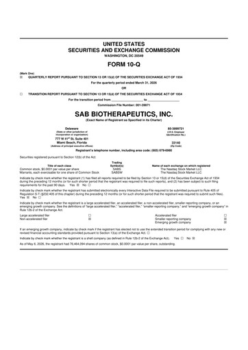 Thumbnail SAB Biotherapeutics 10-Q Quarterly Report FY2026 