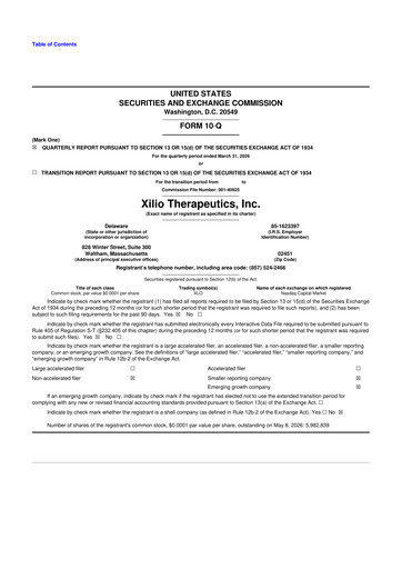 Vorschaubild Xilio Therapeutics 10-Q Quartalsbericht  