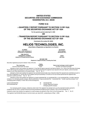 Thumbnail Helios Technologies 10-Q Quarterly Report FY2026 