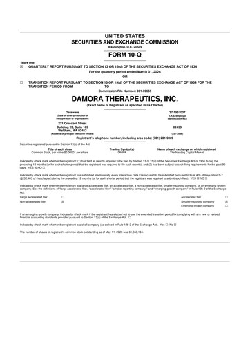 Miniature Damora Therapeutics 10-Q Rapport trimestriel 2026 