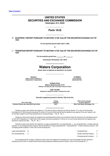 Vorschaubild Waters Corporation 10-Q Quartalsbericht  
