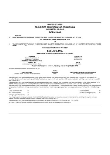 Miniature Leslie's 10-Q Rapport trimestriel  