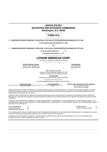 Thumbnail Lithium Americas 10-Q Quarterly Report FY 