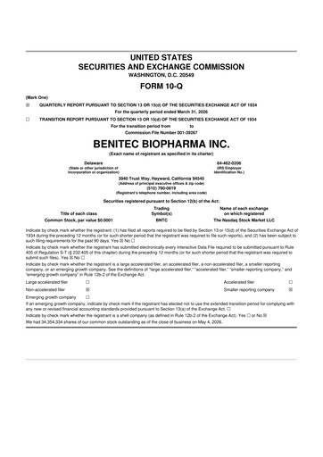 Thumbnail Benitec Biopharma
 10-Q Quarterly Report FY2026 