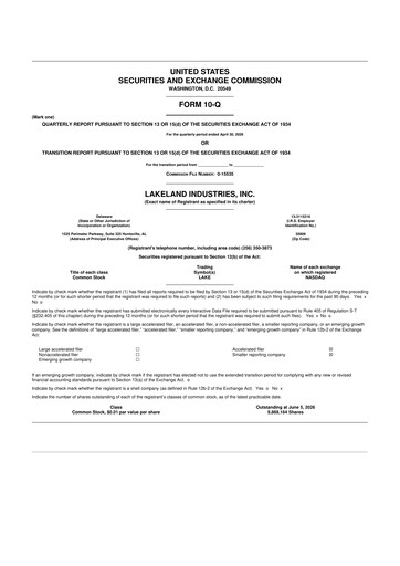 Miniature Lakeland Industries
 10-Q Rapport trimestriel 2027 