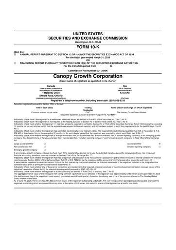 Miniature Canopy Growth 10-K Rapport annuel 2026