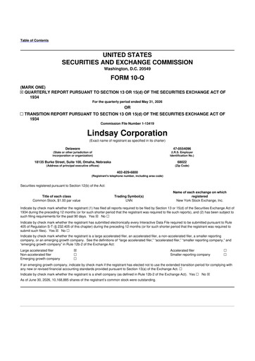 Thumbnail Lindsay Corporation
 10-Q Quarterly Report FY2026 