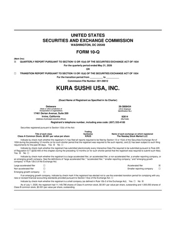 Thumbnail Kura Sushi USA 10-Q Quarterly Report FY2026 
