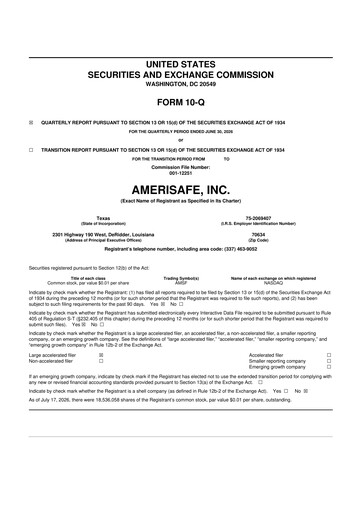 Vorschaubild AMERISAFE 10-Q Quartalsbericht 2026 