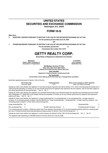 Thumbnail Getty Realty 10-Q Quarterly Report FY2026 