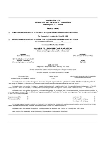 Thumbnail Kaiser Aluminum
 10-Q Quarterly Report FY2026 