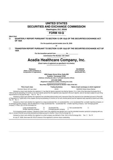Vorschaubild Acadia Healthcare
 10-Q Quartalsbericht 2026 