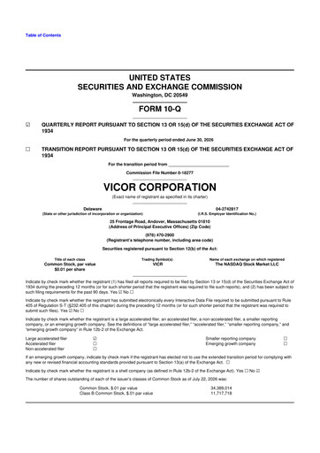 Miniature Vicor
 10-Q Rapport trimestriel 2026 