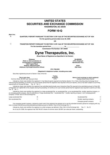 Vorschaubild Dyne Therapeutics 10-Q Quartalsbericht 2026 