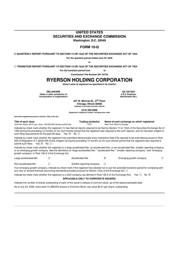 Thumbnail Ryerson 10-Q Quarterly Report FY2026 