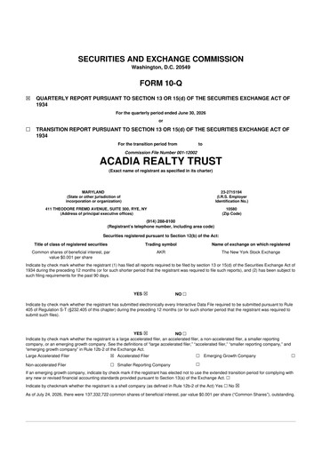Thumbnail Acadia Realty Trust
 10-Q Quarterly Report FY2026 