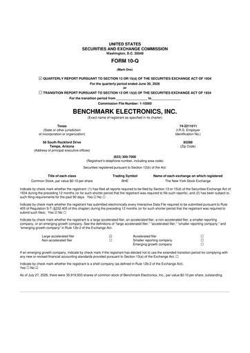 Thumbnail Benchmark Electronics
 10-Q Quarterly Report FY2026 