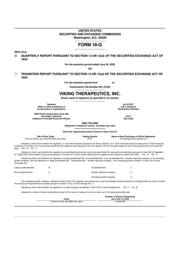 Vorschaubild Viking Therapeutics
 10-Q Quartalsbericht 2026 