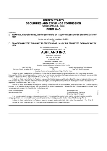 Thumbnail Ashland 10-Q Quarterly Report FY2026 