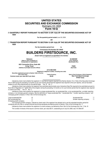 Thumbnail Builders FirstSource
 10-Q Quarterly Report FY2026 