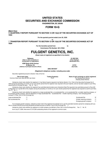 Miniature Fulgent Genetics
 10-Q Rapport trimestriel 2026 