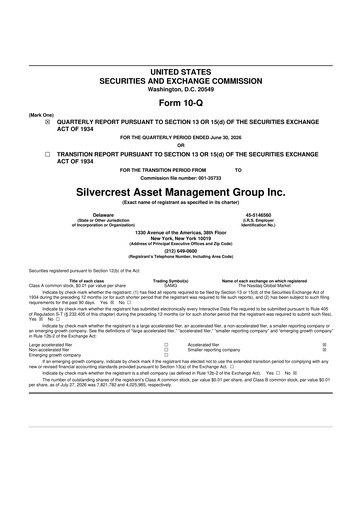 Vorschaubild Silvercrest Asset Management Group 10-Q Quartalsbericht 2026 