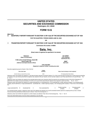 Miniature Saia
 10-Q Rapport trimestriel 2026 
