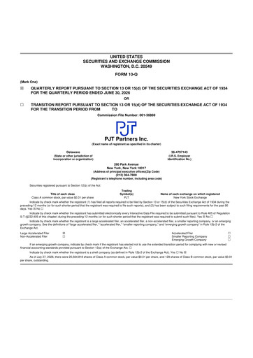 Miniature PJT Partners
 10-Q Rapport trimestriel 2026 