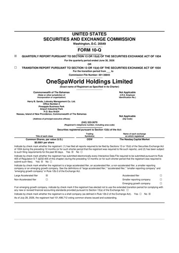 Thumbnail OneSpaWorld 10-Q Quarterly Report FY2026 