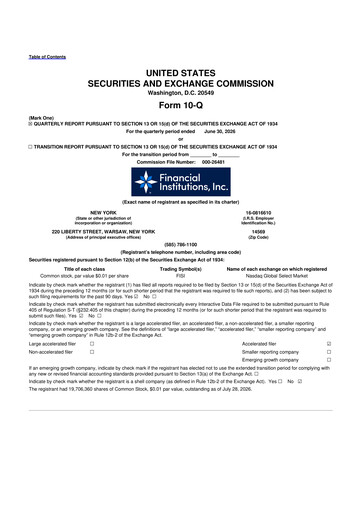 Thumbnail Financial Institutions 10-Q Quarterly Report FY2026 