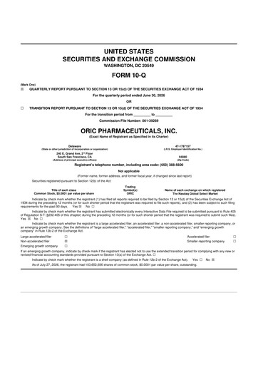 Thumbnail ORIC Pharmaceuticals
 10-Q Quarterly Report FY2026 