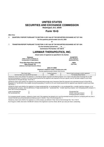 Miniature Larimar Therapeutics 10-Q Rapport trimestriel 2026 