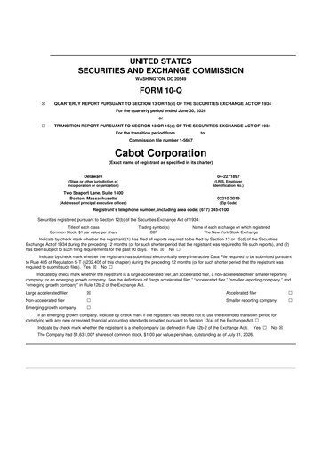 Vorschaubild Cabot Corporation
 10-Q Quartalsbericht 2026 