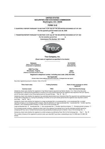 Thumbnail Trex 10-Q Quarterly Report FY2026 