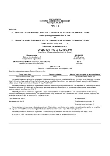 Thumbnail Cyclerion Therapeutics
 10-Q Quarterly Report FY2026 