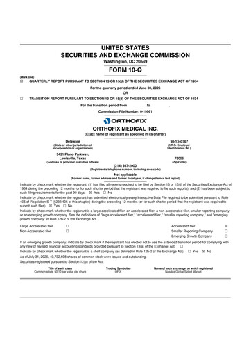 Miniature Orthofix Medical
 10-Q Rapport trimestriel 2026 