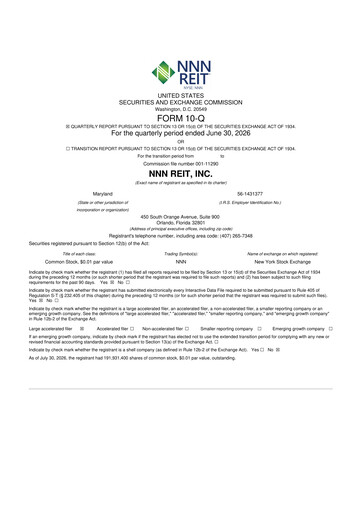 Thumbnail NNN REIT 10-Q Quarterly Report FY2026 