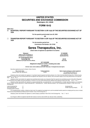 Miniature Seres Therapeutics 10-Q Rapport trimestriel 2026 