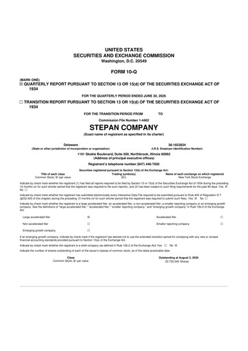 Thumbnail Stepan Company
 10-Q Quarterly Report FY2026 